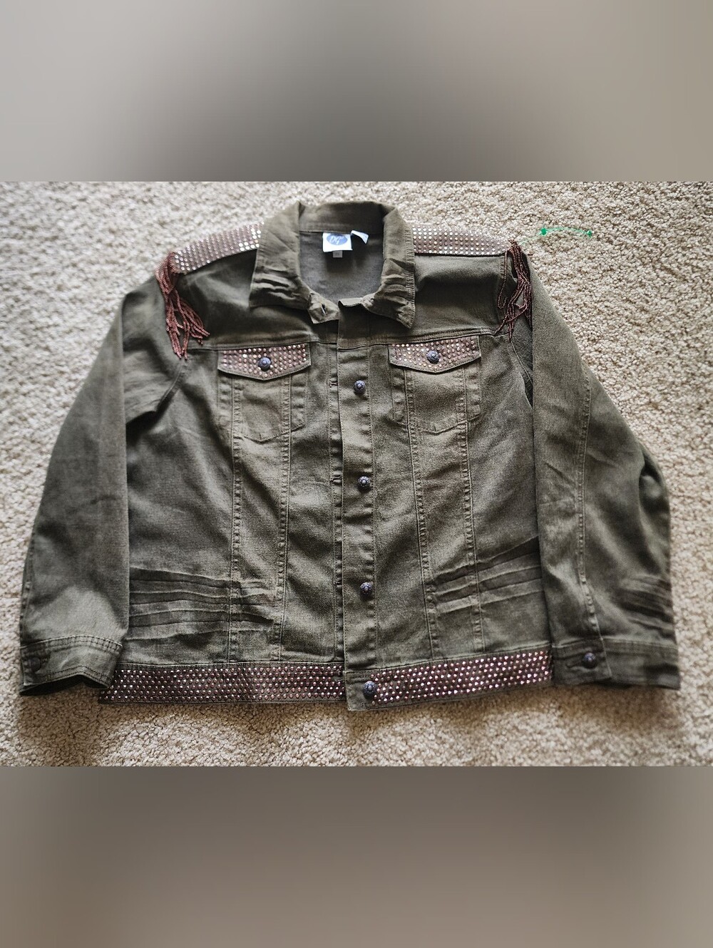 DG2 Diane Gilman Embellished Green Jean Jacket Women Size 2X